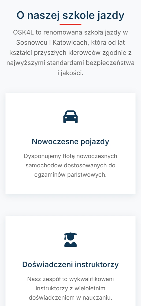 Strona szkoły jazdy na telefonie - widok 2